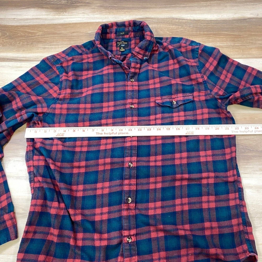 J. Crew Flannel Shirt Men XL Classic Cashmere Blend Slim Red Blue Plaid Heritage